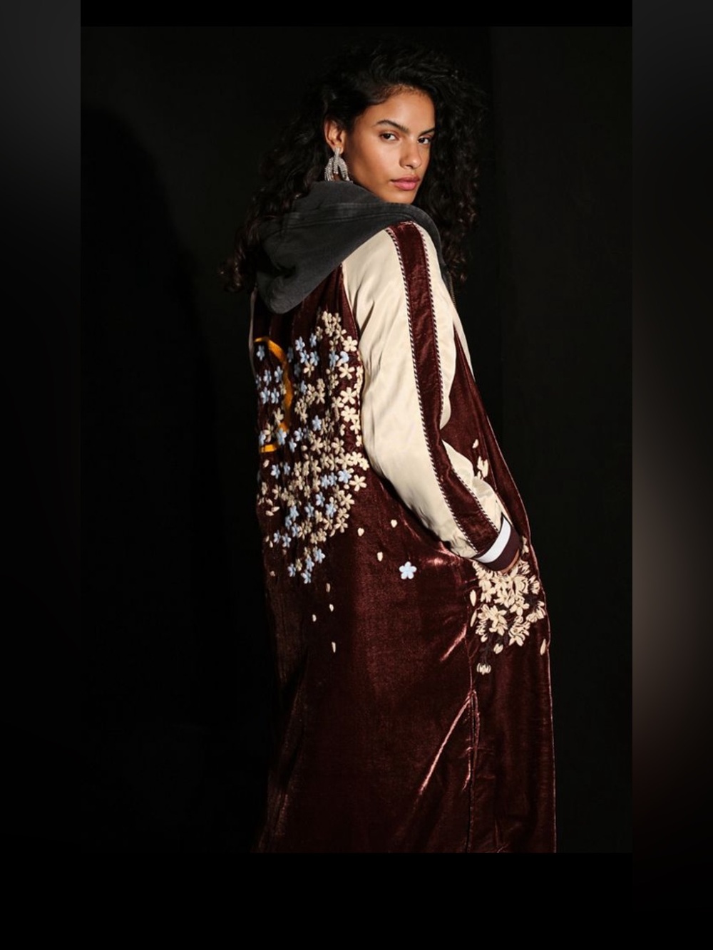 Free People Sundown Duster Chocolate Velvet Embroidered Moon Floral NWT SMALL